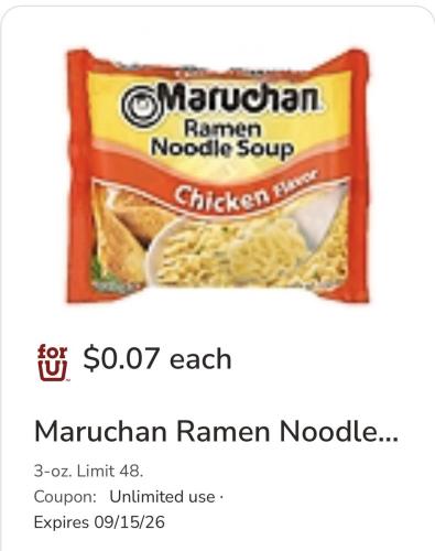 Maruchan Ramen at $0.07 Each deal at Tom Thumb