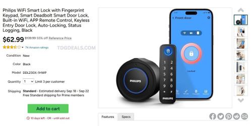 Philips WiFi Smart Lock 55% Off deal at Woot