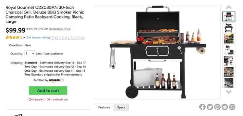 Royal Gourmet 30" Charcoal Grill - 72% Off deal at Woot