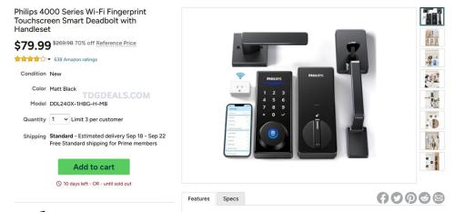 Philips 4000 Series Smart Deadbolt 70% Off deal at Woot