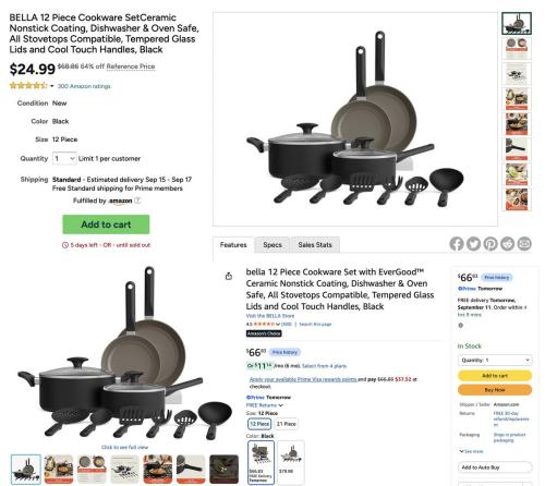 Bella 12-Piece Ceramic Cookware Set for $25