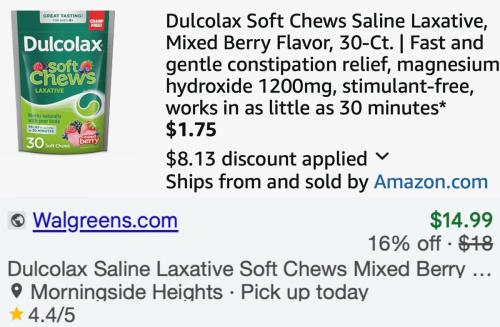 Dulcolax Soft Chews $15 to $1.75 on Amazon deal at Amazon