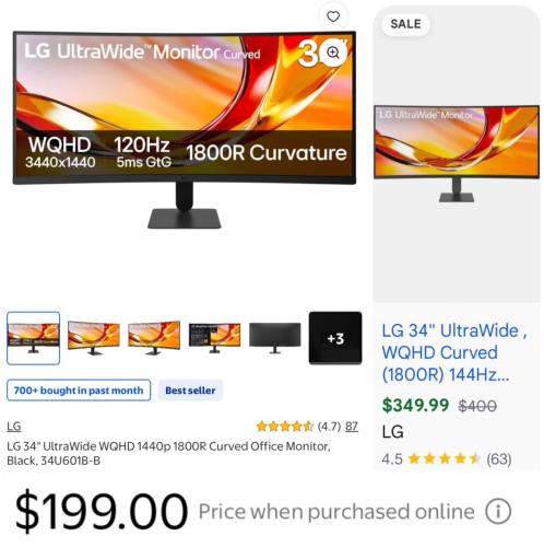 LG 34" Curved Monitor for $199 deal at Walmart