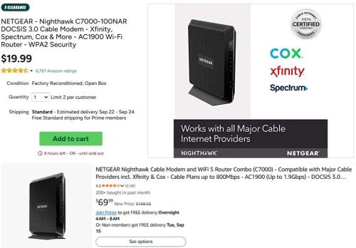 Netgear Nighthawk C7000 Router Modem $19.99 deal at Woot