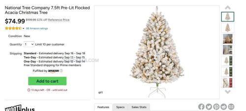 7.5ft Pre-Lit Flocked Christmas Tree $74.99 deal at Woot