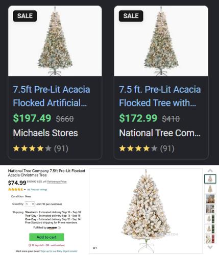 7.5ft Pre-Lit Flocked Christmas Tree for $75