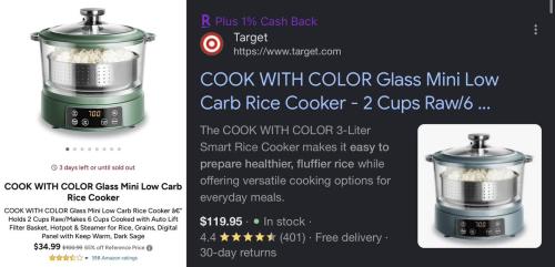 Cook with Color Glass Mini Rice Cooker $35 deal at Target