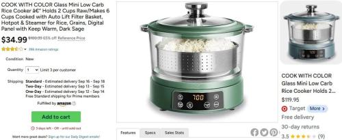 Cook with Color Glass Rice Cooker for $35 deal at Woot