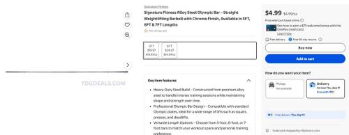 $5 Signature Fitness Olympic Barbell deal at Walmart