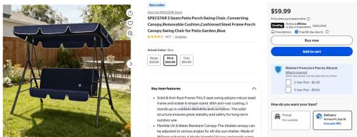$60 SPECSTAR 3-Seat Patio Porch Swing deal at Walmart