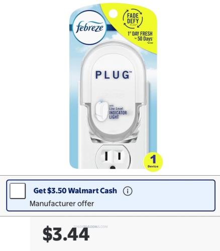 Febreze Plug at Walmart with Cash Back deal at Walmart