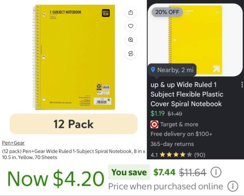 12 Spiral Notebooks for $4 at Walmart deal at Walmart