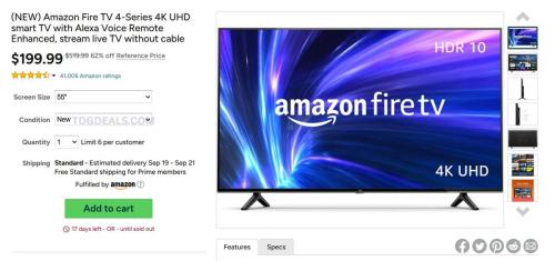 Amazon Fire TV 55" 4K 62% Off at $199.99 deal at Woot