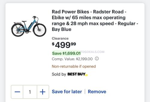 Rad Power Radster Road Ebike 77% Off deal at Best Buy