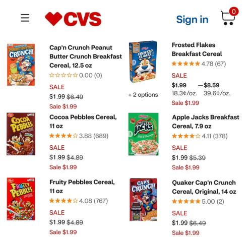 $1.99 Cereal Boxes at CVS - 70% Off deal at CVS