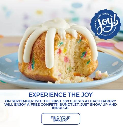 Free Confetti Bundtlet at Nothing Bundt Cakes deal at Nothing Bundt Cakes