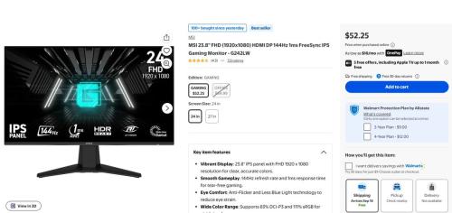 MSI Gaming Monitor Back in Stock at $52 deal at Walmart