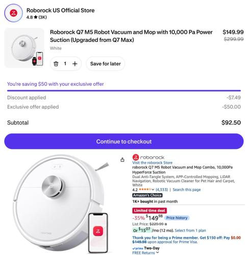 Roborock Q7 M5 Robot Vacuum for $92 deal at Shop