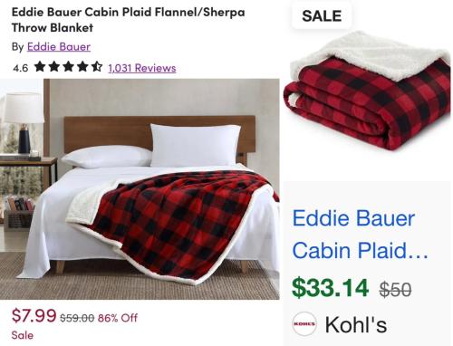 86% Off Eddie Bauer Plush Throw Blanket deal at Wayfair