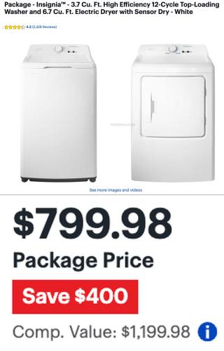 Insignia Washer & Dryer Package $799.98 at Best Buy deal at Best Buy