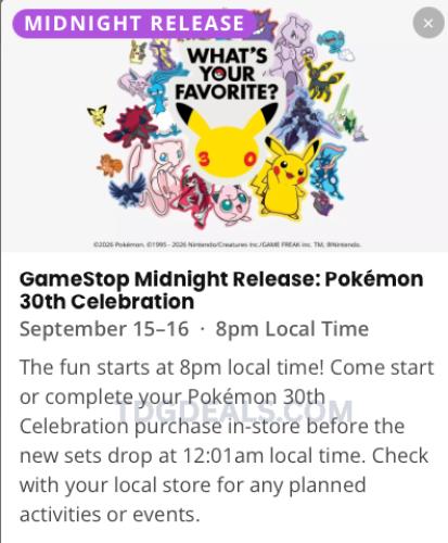 Pokémon Midnight Release at GameStop Sept 15-16 deal at GameStop