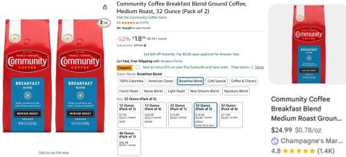 $14 for 4 lbs Community Coffee on Amazon deal at Amazon