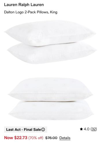 4-Pack Ralph Lauren Pillows for $18