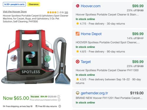 Hoover Carpet Spot Cleaner $65 at Walmart deal at Walmart