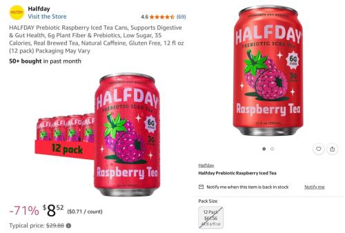 Pack of 12 Halfday Ice Tea for $8