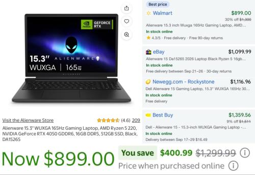Alienware Gaming Laptop $400 Off deal at Walmart