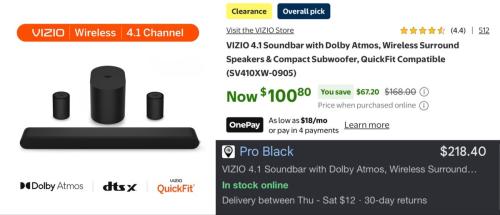 Vizio Dolby Atmos Soundbar for $100 at Walmart deal at Walmart