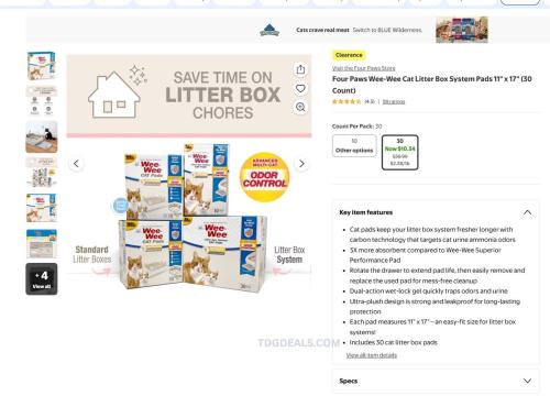 30 Wee-Wee Cat Litter Pads for $10.34 at Walmart deal at Walmart