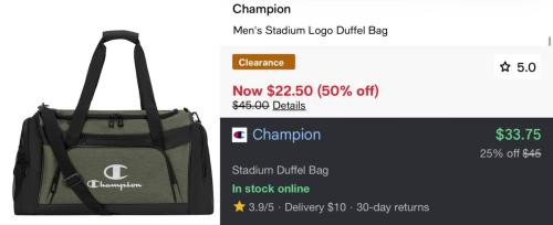 Champion Duffel Bag for $22