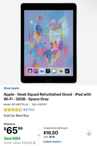 Best Buy Refurbished iPads for $65.99 deal at Best Buy