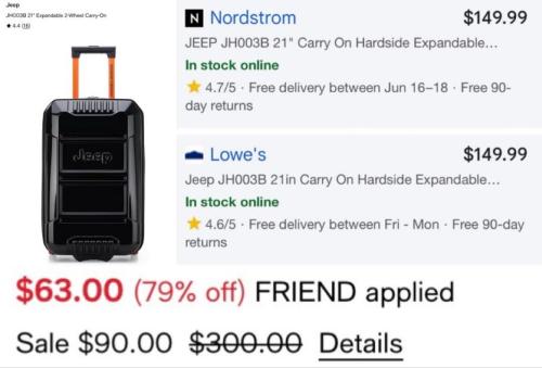 Jeep Carry-On Suitcase for $63 (Save $240)