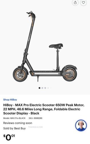 $0.01 Hiboy Max Pro Electric Scooter at Best Buy deal at Best Buy