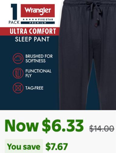 Wrangler Five Star Sleep Pants $6.33 deal at Walmart