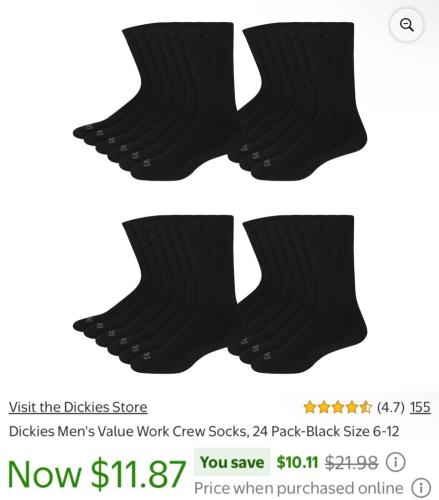 Dickies 24-Pack Socks for $11 at Walmart deal at Walmart