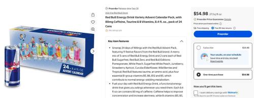 Red Bull Advent Calendar Preorder at Walmart $55 deal at Walmart