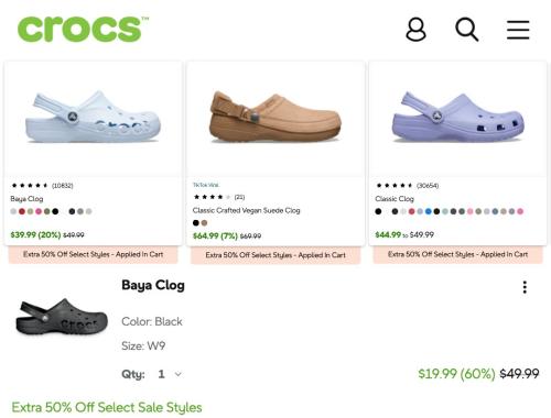 Extra 50% Off Crocs Styles deal at Crocs
