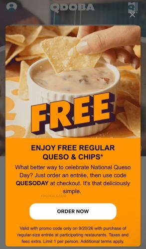 Free Qdoba Queso & Chips Today deal at Qdoba