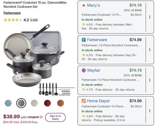 Farberware 15-PC Cookware Set Only $38 deal at Kohl's