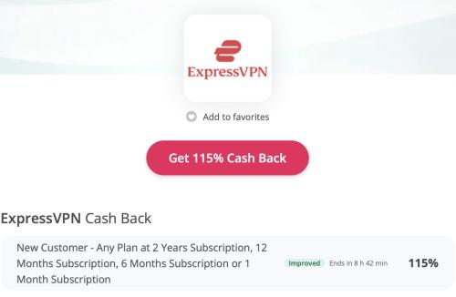 ExpressVPN 115% Cashback - $25 Free Profit deal at ExpressVPN