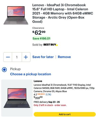 Lenovo Laptop for $62 Open-Box at Best Buy deal at Best Buy