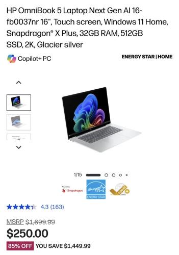 HP OmniBook 5 Laptop for $250 (85% Off)