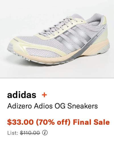 Adidas Adizero Adios OG Sneakers for $33 deal at ShopBop