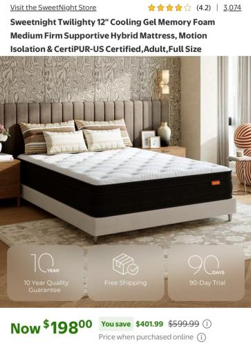 SweetNight Mattress $198 at Walmart deal at Walmart