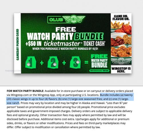 Free Wingstop Bundle + $50 Ticketmaster Credit deal at Wingstop