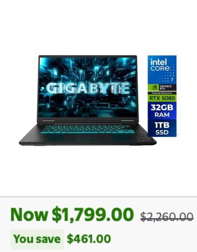 Gigabyte A16 Pro RTX 5080 Laptop $461 Off deal at Walmart