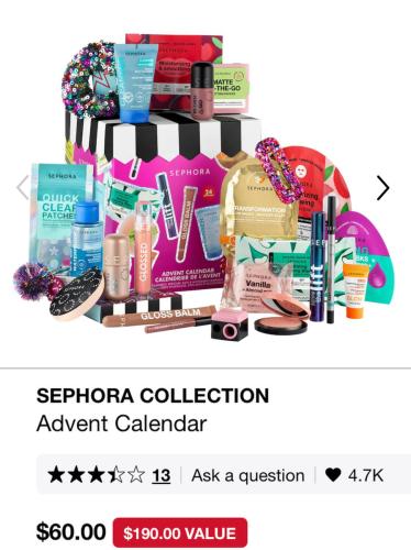 $60 Sephora Collection Advent Calendar ($190 Value) deal at Sephora